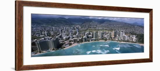 Aerial View of a City, Waikiki Beach, Honolulu, Oahu, Hawaii, USA-null-Framed Photographic Print