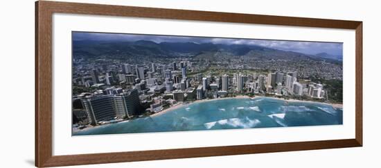 Aerial View of a City, Waikiki Beach, Honolulu, Oahu, Hawaii, USA-null-Framed Photographic Print