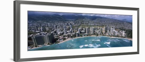 Aerial View of a City, Waikiki Beach, Honolulu, Oahu, Hawaii, USA-null-Framed Photographic Print