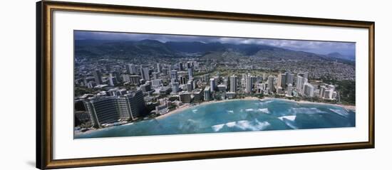 Aerial View of a City, Waikiki Beach, Honolulu, Oahu, Hawaii, USA-null-Framed Photographic Print