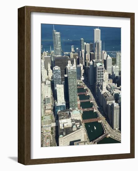 Aerial View of a City with Lake Michigan in the Background, Trump Tower, Chicago River, Chicago,...-null-Framed Photographic Print