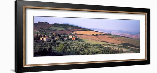 Aerial View of a Field, Monticchiello, Pienza, Siena Province, Tuscany, Italy-null-Framed Photographic Print