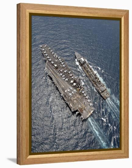 Aerial View of Aircraft Carrier USS Ronald Reagan And USNS Bridge During a Replenishment at Sea-Stocktrek Images-Framed Premier Image Canvas