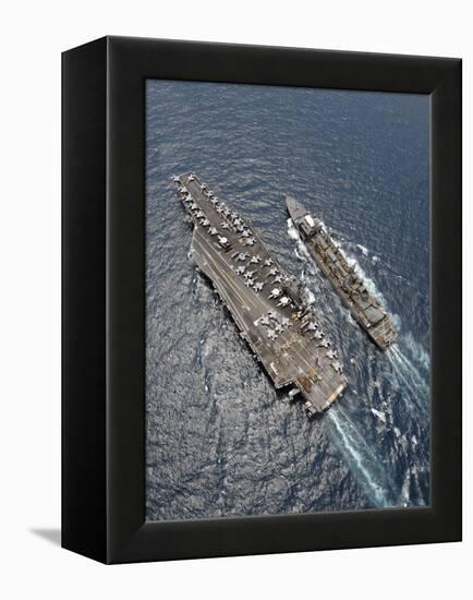 Aerial View of Aircraft Carrier USS Ronald Reagan And USNS Bridge During a Replenishment at Sea-Stocktrek Images-Framed Premier Image Canvas