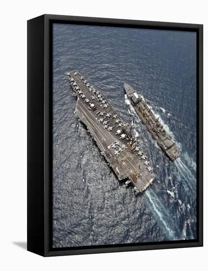 Aerial View of Aircraft Carrier USS Ronald Reagan And USNS Bridge During a Replenishment at Sea-Stocktrek Images-Framed Premier Image Canvas