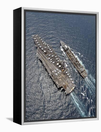 Aerial View of Aircraft Carrier USS Ronald Reagan And USNS Bridge During a Replenishment at Sea-Stocktrek Images-Framed Premier Image Canvas