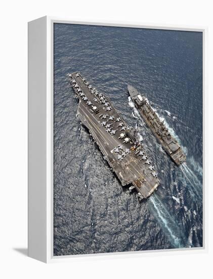 Aerial View of Aircraft Carrier USS Ronald Reagan And USNS Bridge During a Replenishment at Sea-Stocktrek Images-Framed Premier Image Canvas