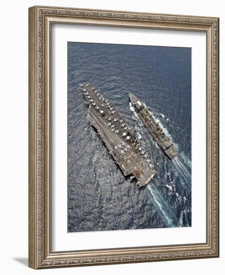 Aerial View of Aircraft Carrier USS Ronald Reagan And USNS Bridge During a Replenishment at Sea-Stocktrek Images-Framed Photographic Print