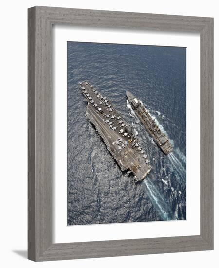 Aerial View of Aircraft Carrier USS Ronald Reagan And USNS Bridge During a Replenishment at Sea-Stocktrek Images-Framed Photographic Print