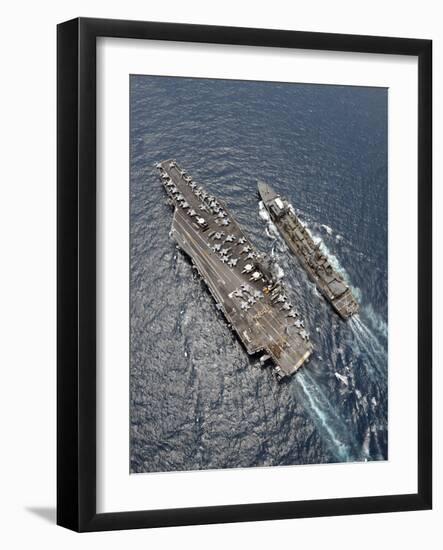 Aerial View of Aircraft Carrier USS Ronald Reagan And USNS Bridge During a Replenishment at Sea-Stocktrek Images-Framed Photographic Print