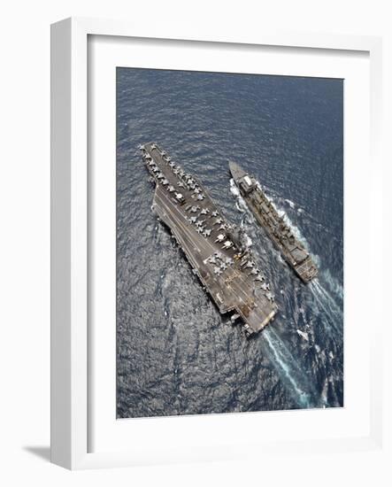 Aerial View of Aircraft Carrier USS Ronald Reagan And USNS Bridge During a Replenishment at Sea-Stocktrek Images-Framed Photographic Print