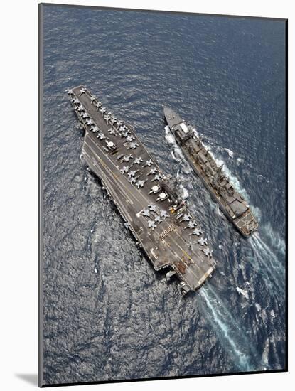 Aerial View of Aircraft Carrier USS Ronald Reagan And USNS Bridge During a Replenishment at Sea-Stocktrek Images-Mounted Photographic Print
