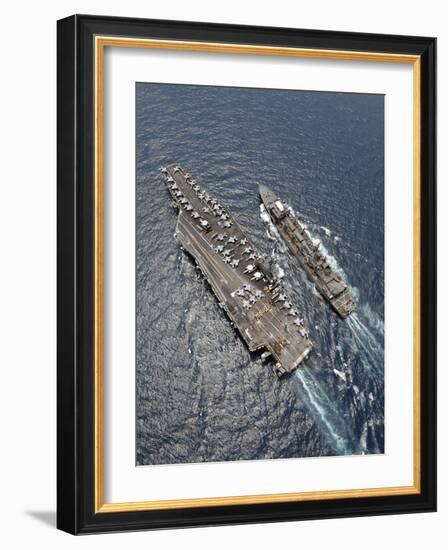 Aerial View of Aircraft Carrier USS Ronald Reagan And USNS Bridge During a Replenishment at Sea-Stocktrek Images-Framed Photographic Print