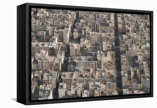 Aerial view of apartment and office buildings, Central Tehran, Iran, Middle East-James Strachan-Framed Premier Image Canvas