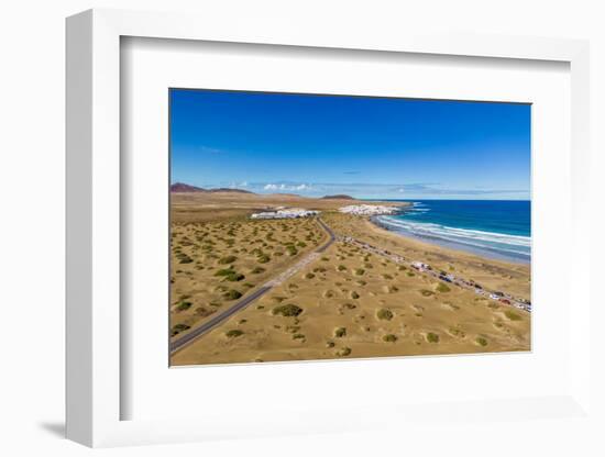 Aerial view of beach of Playa Famara, Caleta de Famara, Lanzarote, Las Palmas-Frank Fell-Framed Photographic Print