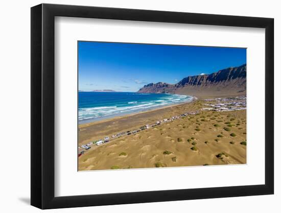 Aerial view of beach of Playa Famara, Caleta de Famara, Lanzarote, Las Palmas-Frank Fell-Framed Photographic Print