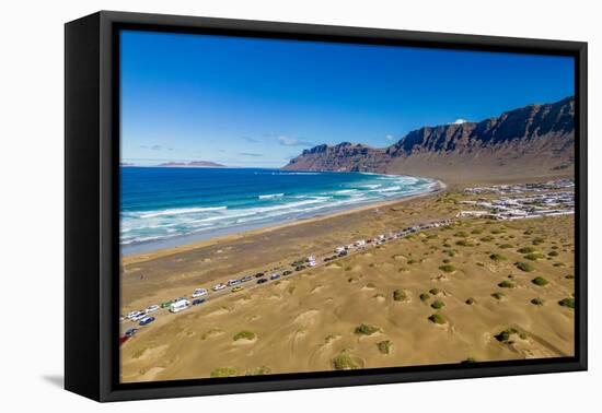 Aerial view of beach of Playa Famara, Caleta de Famara, Lanzarote, Las Palmas-Frank Fell-Framed Premier Image Canvas