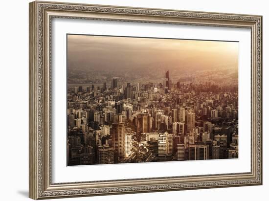 Aerial View of Beautiful Cityscape on Sunset, Arabic Architecture, down Town, Middle East, Lebanon,-Anna Omelchenko-Framed Photographic Print