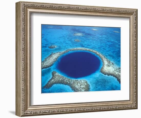 Aerial View of Blue Hole at Lighthouse Reef, Belize-Greg Johnston-Framed Photographic Print