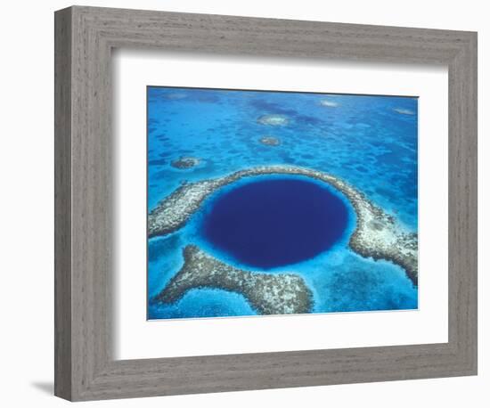 Aerial View of Blue Hole at Lighthouse Reef, Belize-Greg Johnston-Framed Photographic Print