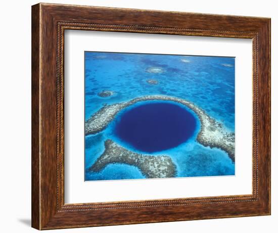 Aerial View of Blue Hole at Lighthouse Reef, Belize-Greg Johnston-Framed Photographic Print