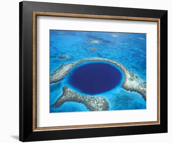 Aerial View of Blue Hole at Lighthouse Reef, Belize-Greg Johnston-Framed Photographic Print