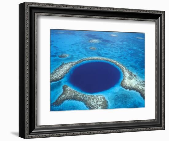 Aerial View of Blue Hole at Lighthouse Reef, Belize-Greg Johnston-Framed Photographic Print