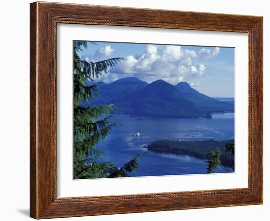 Aerial View of Boat and Annette Island near Ketchikan, Inside Passage, Alaska, USA-Howie Garber-Framed Photographic Print