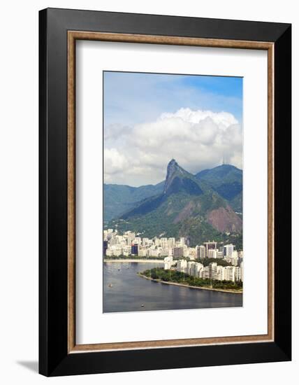 Aerial View of Botafogo Bay, Corcovadao and the Christ Statue, Rio De Janeiro, Brazil-Alex Robinson-Framed Photographic Print