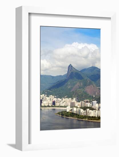 Aerial View of Botafogo Bay, Corcovadao and the Christ Statue, Rio De Janeiro, Brazil-Alex Robinson-Framed Photographic Print