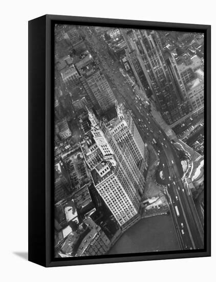 Aerial View of Buildings and a Bridge Crossing a River Flowing Through the City-Margaret Bourke-White-Framed Premier Image Canvas