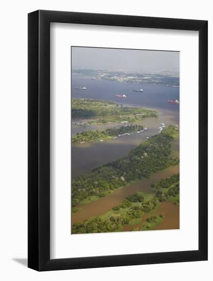 Aerial View of Cargo Ships on the Rio Negro, Manaus, Amazonas, Brazil, South America-Ian Trower-Framed Photographic Print