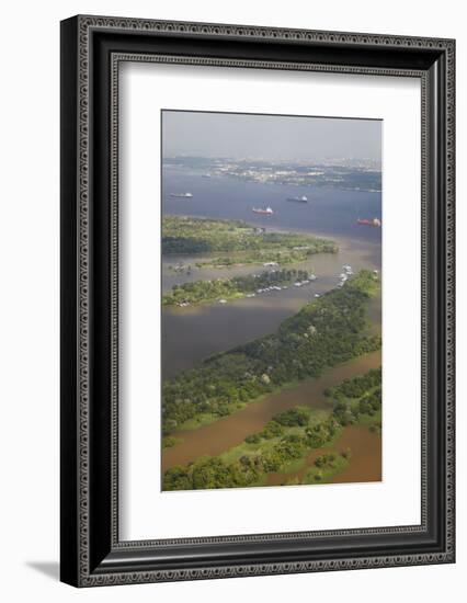 Aerial View of Cargo Ships on the Rio Negro, Manaus, Amazonas, Brazil, South America-Ian Trower-Framed Photographic Print