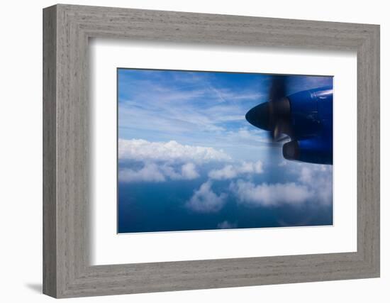 Aerial view of Caribbean sea from propeller of airplane, Saint Vincent Island, Saint Vincent And...-null-Framed Photographic Print