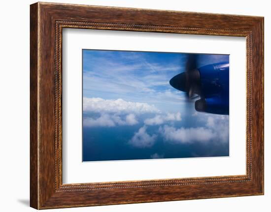 Aerial view of Caribbean sea from propeller of airplane, Saint Vincent Island, Saint Vincent And...-null-Framed Photographic Print