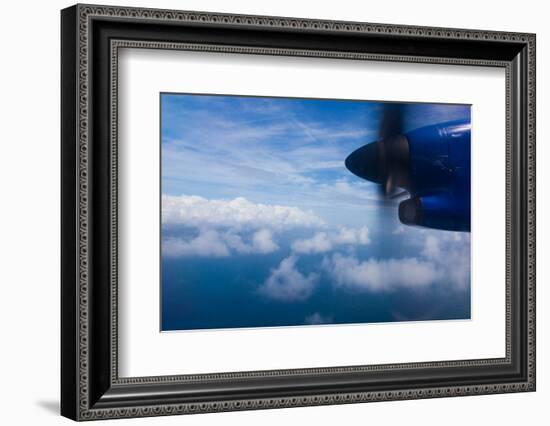 Aerial view of Caribbean sea from propeller of airplane, Saint Vincent Island, Saint Vincent And...-null-Framed Photographic Print