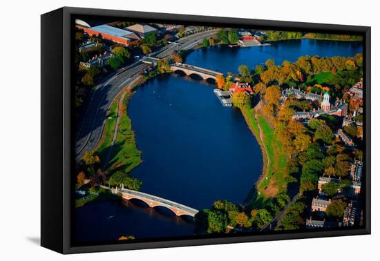 AERIAL VIEW of Charles River with views of John W. Weeks Bridge and Anderson Memorial Bridge, Ha...-null-Framed Premier Image Canvas