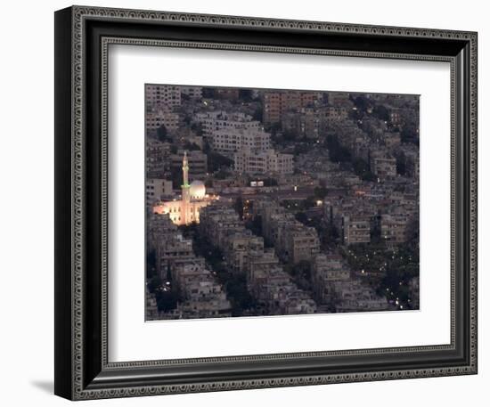 Aerial View of City at Night Including a Floodlit Mosque, Damascus, Syria, Middle East-Christian Kober-Framed Photographic Print