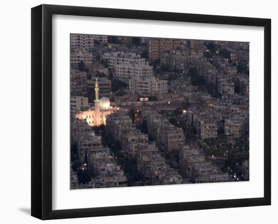 Aerial View of City at Night Including a Floodlit Mosque, Damascus, Syria, Middle East-Christian Kober-Framed Photographic Print