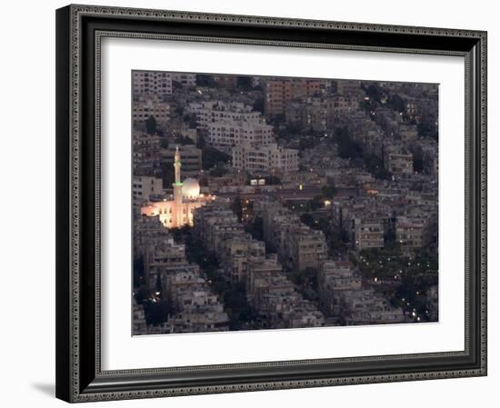 Aerial View of City at Night Including a Floodlit Mosque, Damascus, Syria, Middle East-Christian Kober-Framed Photographic Print