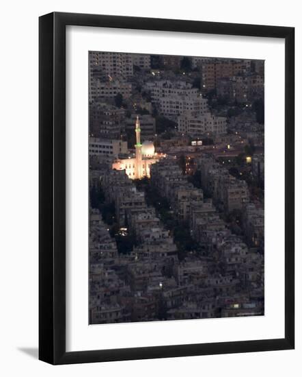 Aerial View of City at Night Including a Floodlit Mosque, Damascus, Syria, Middle East-Christian Kober-Framed Photographic Print