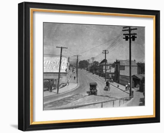 Aerial View of City Street near Beach - Santa Cruz, CA-Lantern Press-Framed Art Print