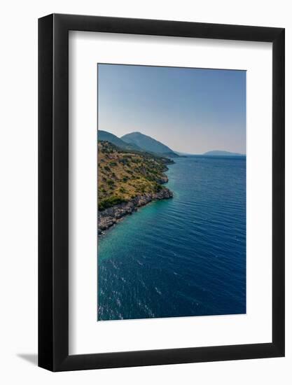 Aerial view of coastline near Zola, Kefalonia, Ionian Islands, Greek Islands, Greece, Europe-Frank Fell-Framed Photographic Print