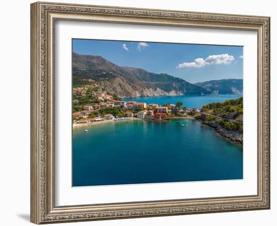 Aerial view of coastline near Zola, Kefalonia, Ionian Islands, Greek Islands, Greece, Europe-Frank Fell-Framed Photographic Print