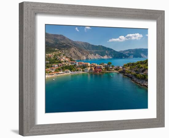 Aerial view of coastline near Zola, Kefalonia, Ionian Islands, Greek Islands, Greece, Europe-Frank Fell-Framed Photographic Print