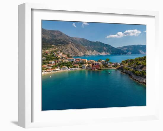 Aerial view of coastline near Zola, Kefalonia, Ionian Islands, Greek Islands, Greece, Europe-Frank Fell-Framed Photographic Print