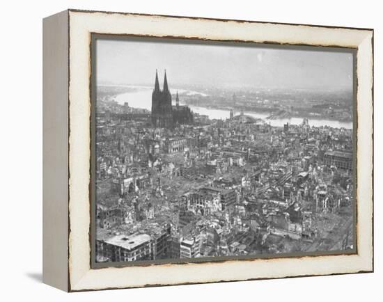 Aerial View of Cologne Showing Devastation of Allied Air Raids, Cathedral and Rhine River-John Florea-Framed Premier Image Canvas