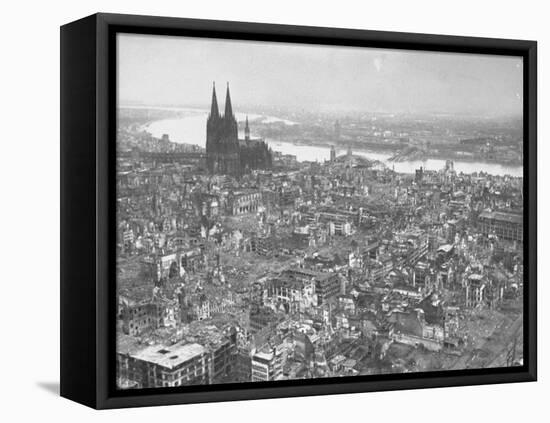 Aerial View of Cologne Showing Devastation of Allied Air Raids, Cathedral and Rhine River-John Florea-Framed Premier Image Canvas
