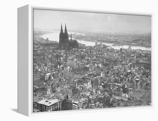 Aerial View of Cologne Showing Devastation of Allied Air Raids, Cathedral and Rhine River-John Florea-Framed Premier Image Canvas