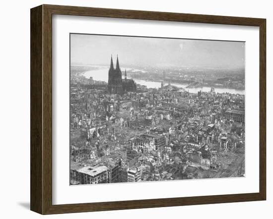 Aerial View of Cologne Showing Devastation of Allied Air Raids, Cathedral and Rhine River-John Florea-Framed Photographic Print